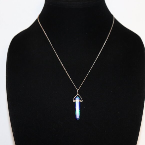 Beautiful silver and Azurite stone pendant 18" - Picture 5 of 5